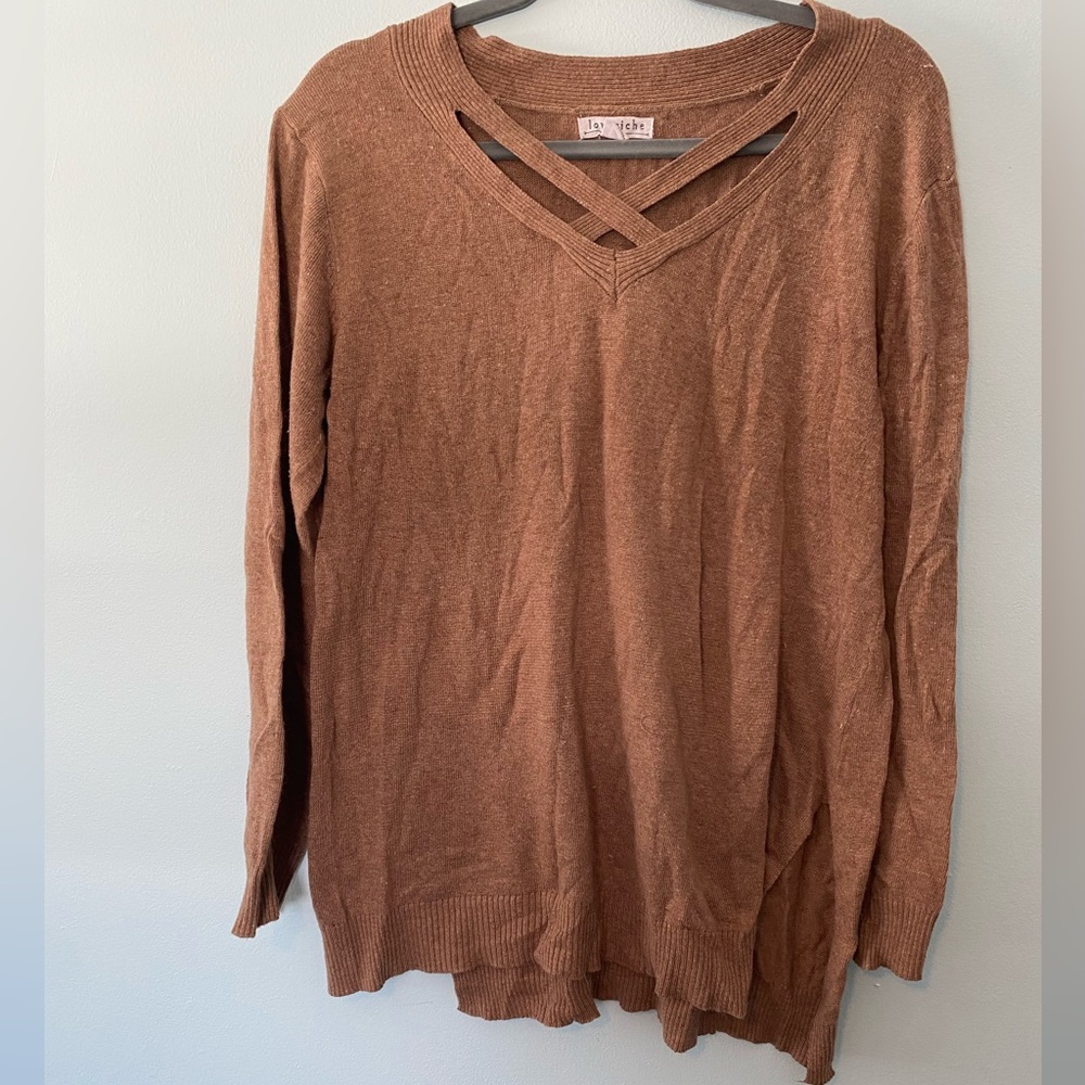 Loveriche beige Crisscross V-Neck Sweater